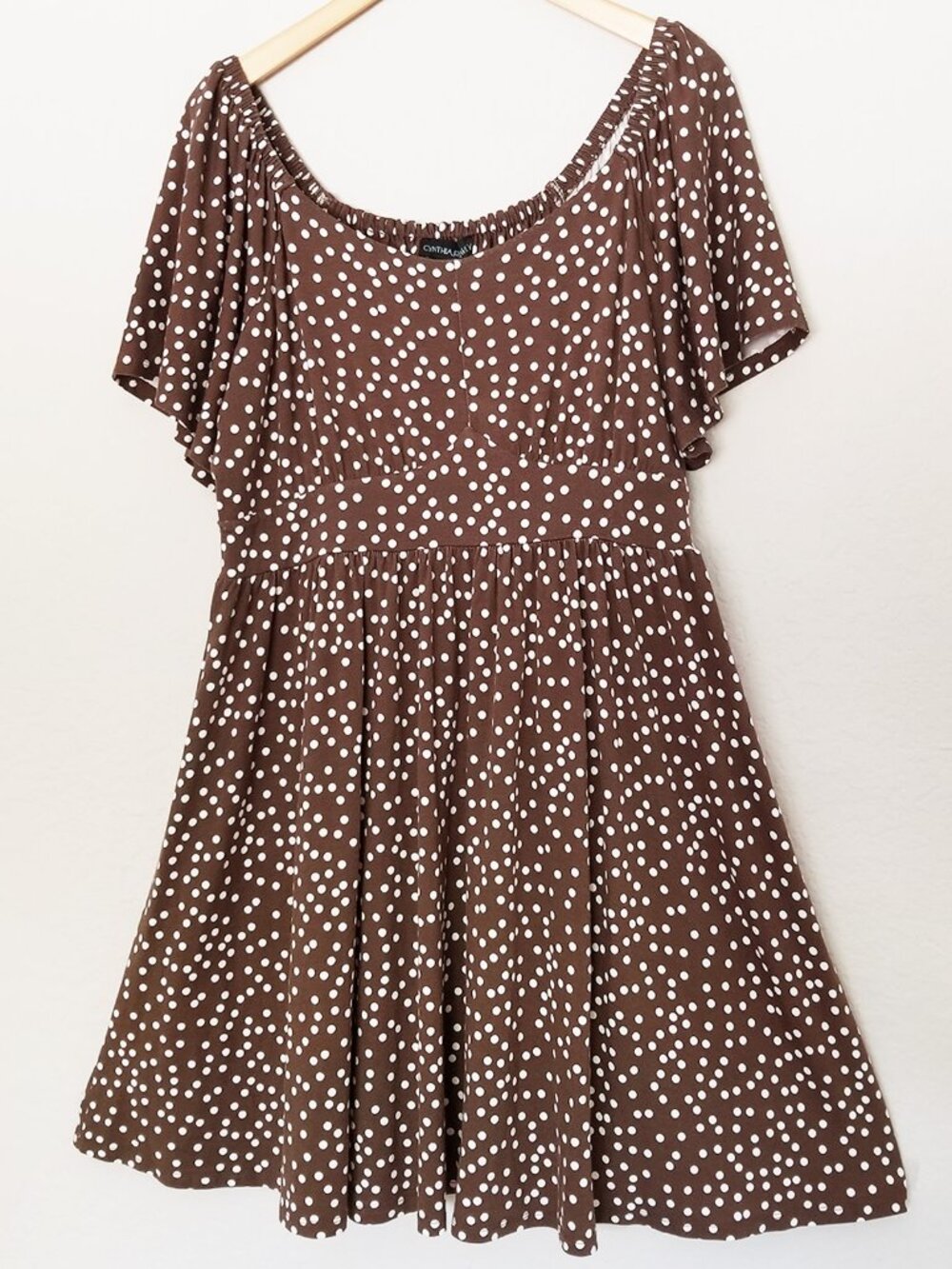 NEW Cynthia Rowley Curve Brown Polka Dot Dress 1X Cottagecore Milkmaid Stretchy